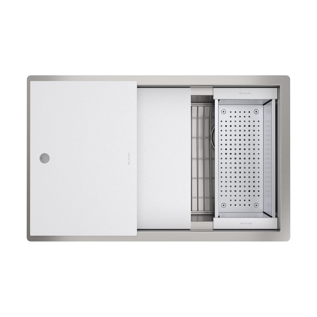Elkay Tarja Circuit Chef® Workstation Acero Inoxidable 32-1/2" x 20-1/2" x 10" de Un Tazón Bajo Cubierta (Kit con Tablas de Polímero Blanco) — vista de producto