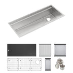 Elkay Tarja Circuit Chef® Workstation Acero Inoxidable 45-1/2" x 20-1/2" x 10" de Un Tazón Bajo Cubierta (Kit con Tablas de Polímero Negro) — ambiente de cocina
