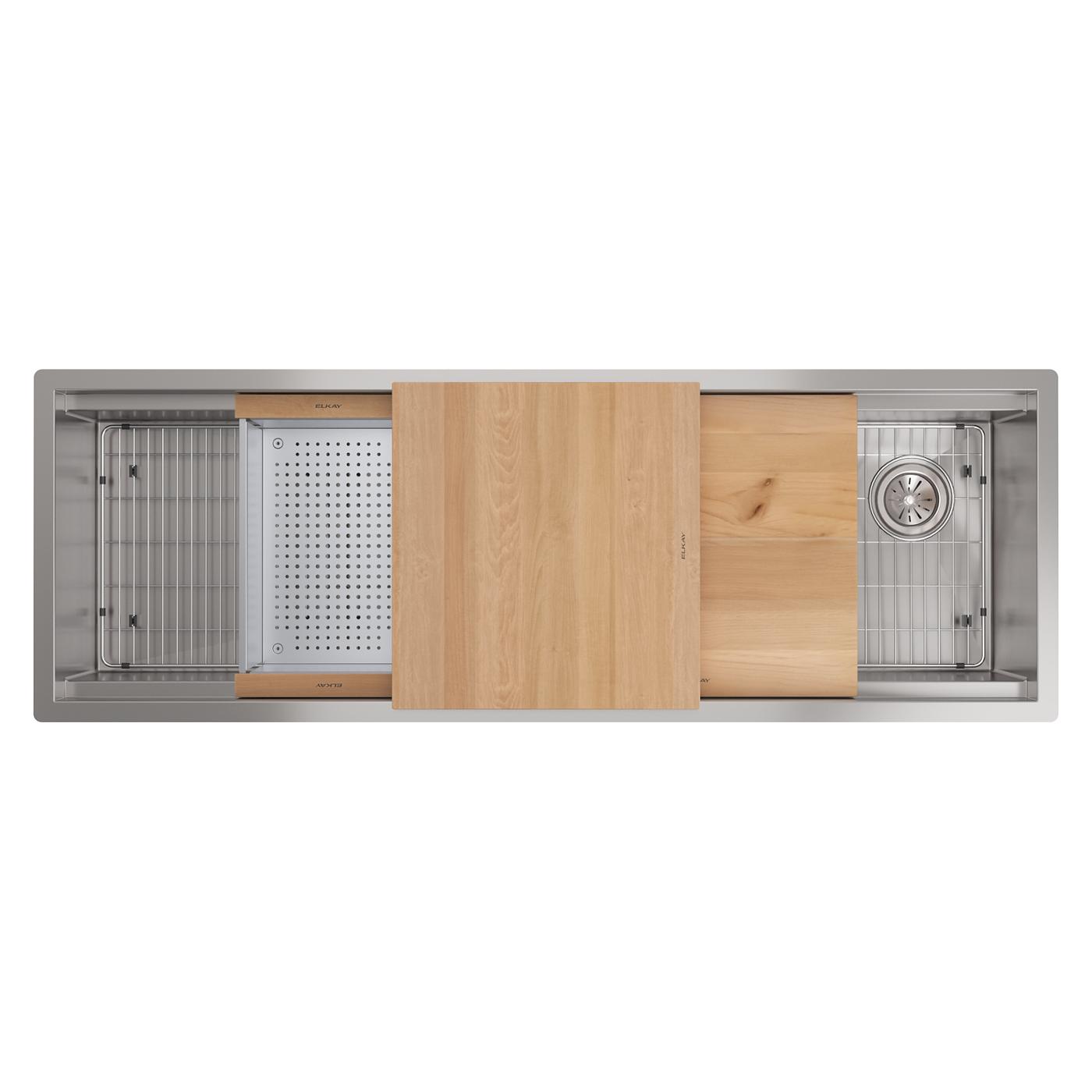 Elkay Tarja Circuit Chef® Workstation Acero Inoxidable 59-1/2" x 20-1/2" x 10" de Un Tazón Bajo Cubierta (Kit) with Cherry Wood Boards — vista de producto