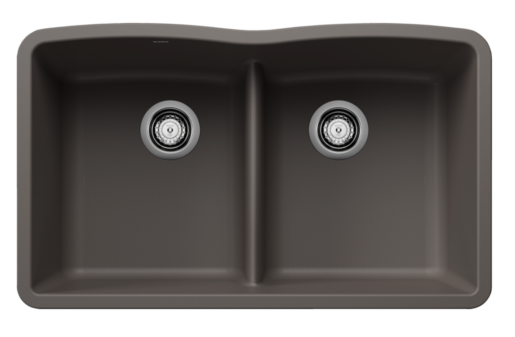 Blanco Diamond Equal Double Low Divide — Tarja de Silgranit en acabado Volcano Gray