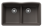Blanco Diamond Equal Double Low Divide — Tarja de Silgranit en acabado Volcano Gray