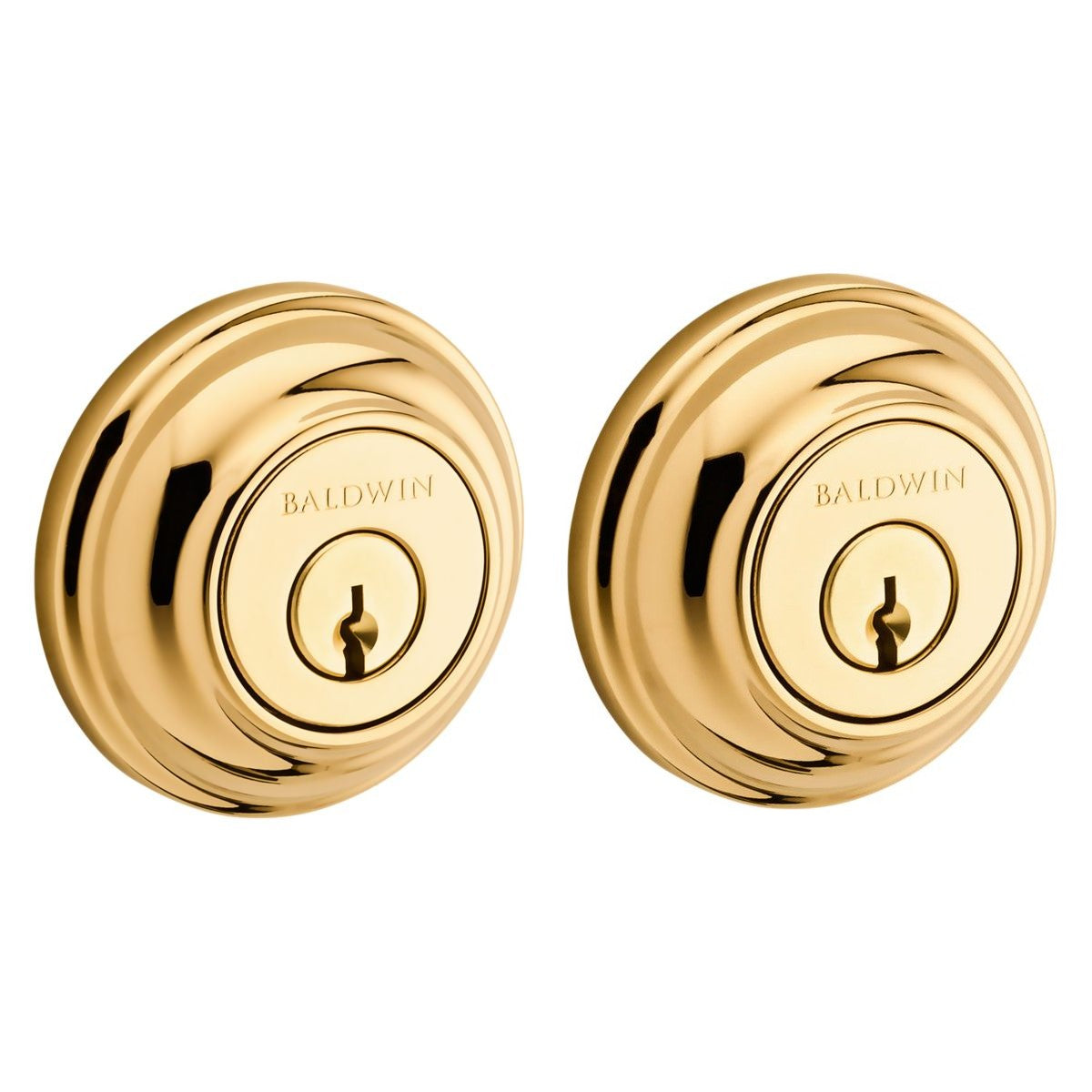 Baldwin Hardware Reserve Cerrojo Traditional Round — Latón pulido Lifetime (PVD) (doble cilindro)
