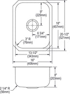 Elkay Tarja Dayton® Acero Inoxidable 16" x 20-1/2" x 8" de Un Tazón de Bar Bajo Cubierta — vista de producto