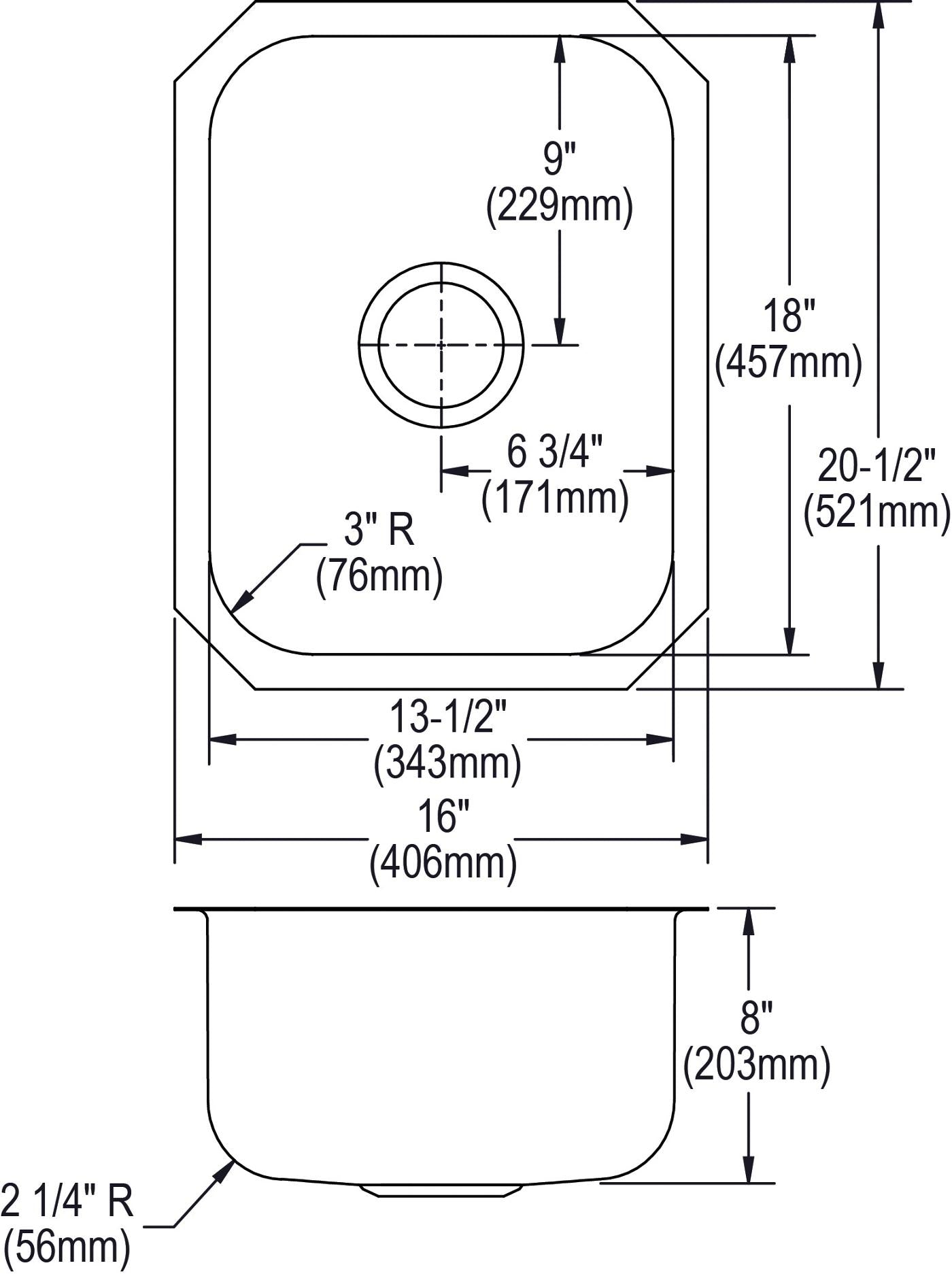 Elkay Tarja Dayton® Acero Inoxidable 16" x 20-1/2" x 8" de Un Tazón de Bar Bajo Cubierta — vista de producto
