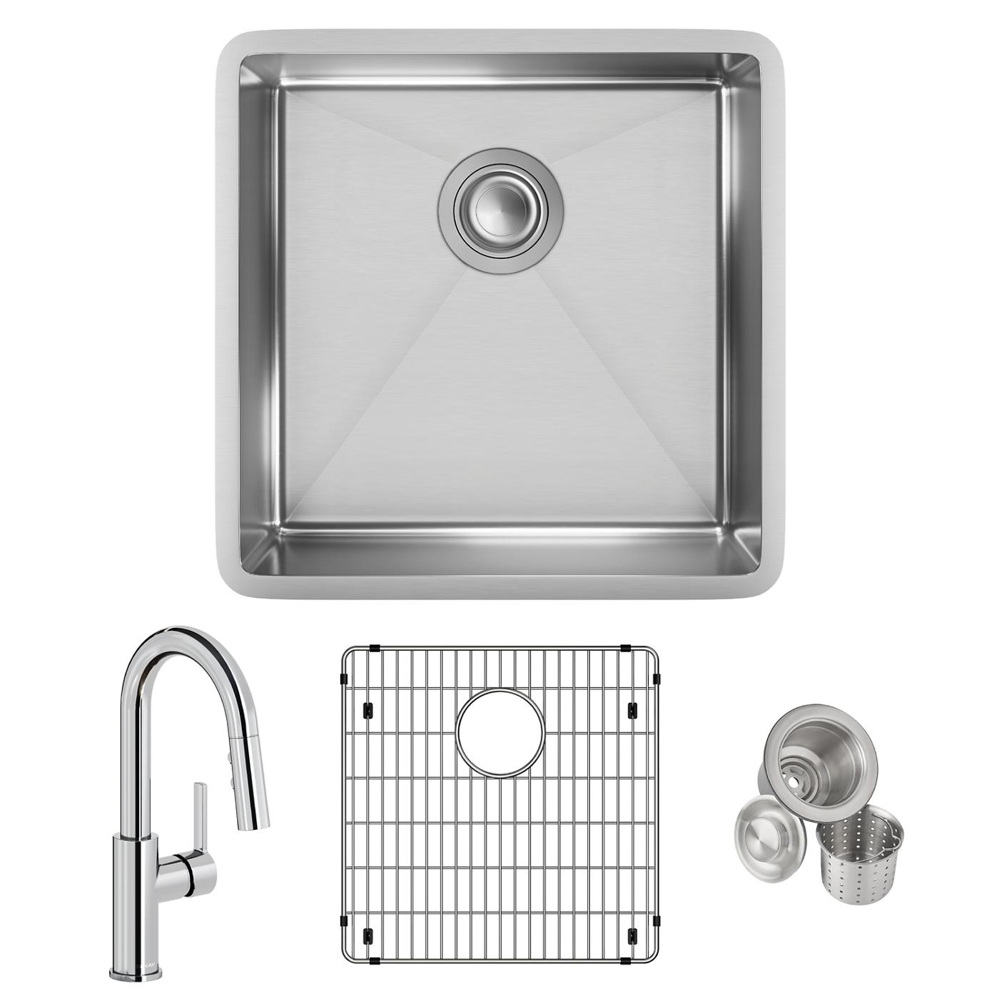 Elkay Tarja Crosstown® Calibre 18 Acero Inoxidable 18-1/2" x 18-1/2" x 9" de Un Tazón Bajo Cubierta (Kit con Llave Rejilla de Fondo y Drenaje) — ambiente de cocina