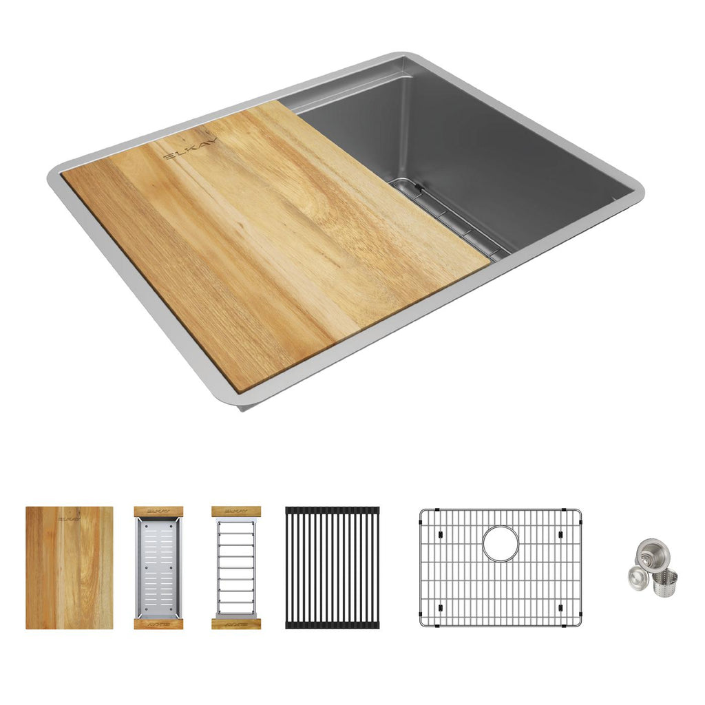 Elkay Tarja Crosstown® Calibre 18 Workstation Acero Inoxidable 22-1/2" x 18-1/2" x 8-3/4" de Un Tazón Bajo Cubierta (Kit) — ambiente de cocina