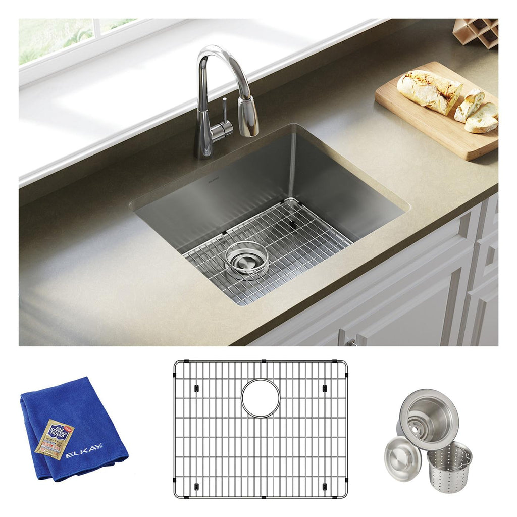 Elkay Tarja Crosstown® Calibre 18 Acero Inoxidable 22-1/2" x 18-1/2" x 9" de Un Tazón Bajo Cubierta (Kit) — ambiente de cocina