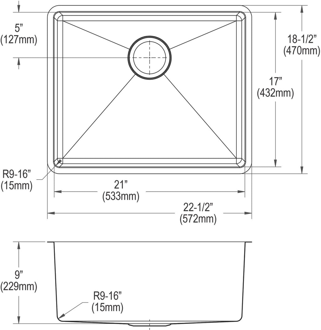 Elkay Tarja Crosstown® Calibre 18 Acero Inoxidable 22-1/2" x 18-1/2" x 9" de Un Tazón Bajo Cubierta — vista de producto