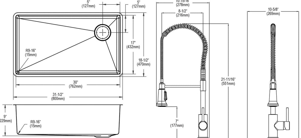 Elkay Tarja Crosstown® Calibre 18 Acero Inoxidable 31-1/2" x 18-1/2" x 9" de Un Tazón Bajo Cubierta (Kit con Llave Rejilla de Fondo y Drenaje) — vista de producto