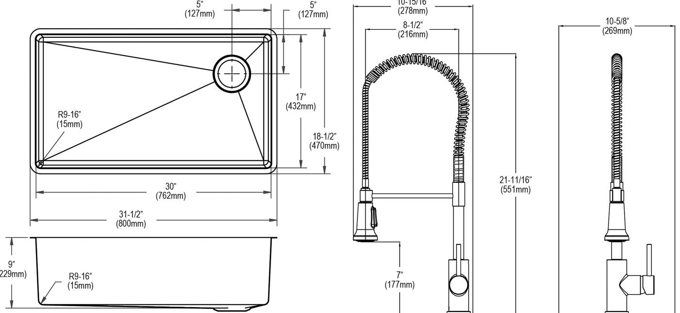 Elkay Tarja Crosstown® Calibre 18 Acero Inoxidable 31-1/2" x 18-1/2" x 9" de Un Tazón Bajo Cubierta (Kit con Llave Rejilla de Fondo y Drenaje) — vista de producto