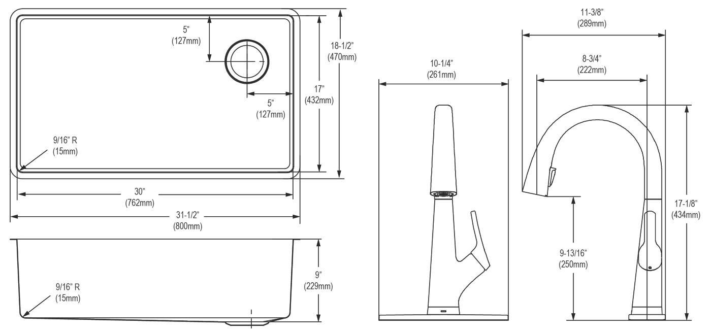 Elkay Tarja Crosstown® Calibre 18 Acero Inoxidable 31-1/2" x 18-1/2" x 9" de Un Tazón Bajo Cubierta (Kit con Llave Filtrada) — vista de producto