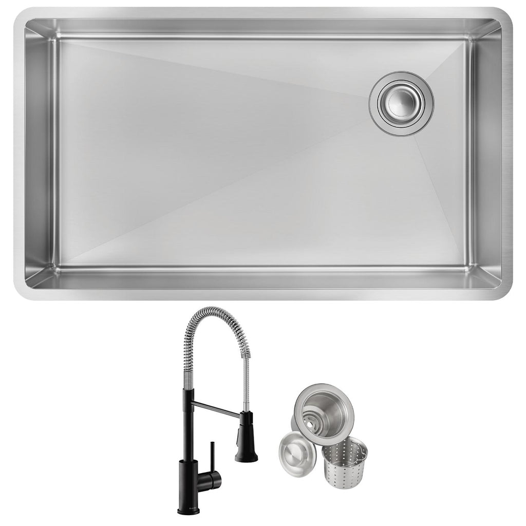 Elkay Tarja Crosstown® Calibre 18 Acero Inoxidable 31-1/2" x 18-1/2" x 9" de Un Tazón Bajo Cubierta (Kit con Llave y Drenaje) — ambiente de cocina