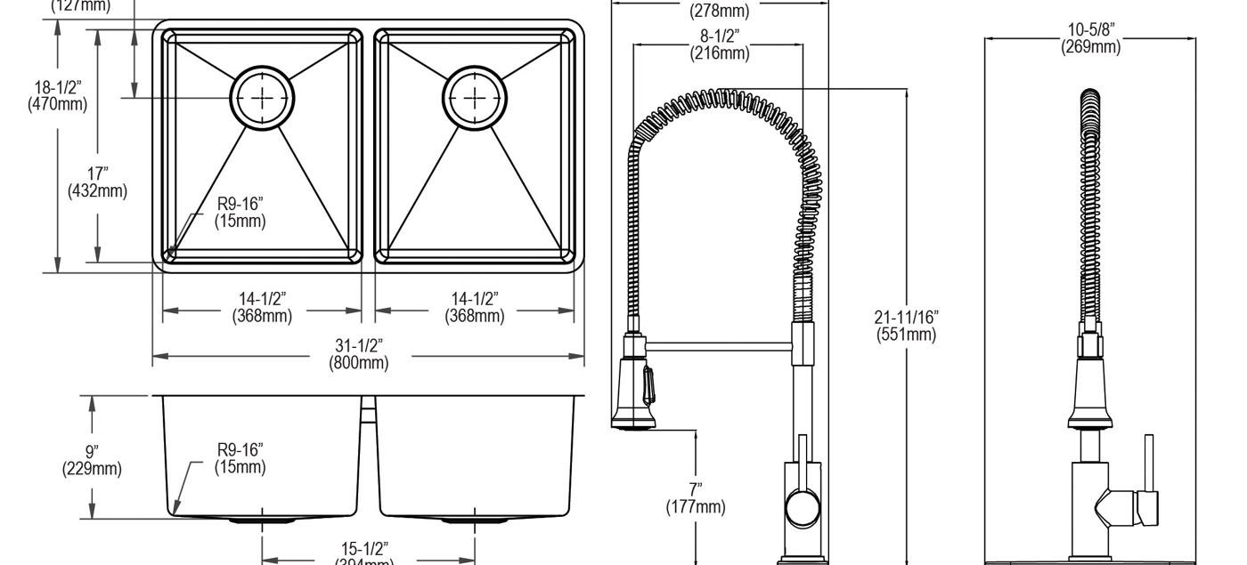 Elkay Tarja Crosstown® Calibre 18 Acero Inoxidable 31-1/2" x 18-1/2" x 9" de Dos Tazones Iguales Bajo Cubierta (Kit con Llave Rejilla de Fondo y Drenaje) — vista de producto