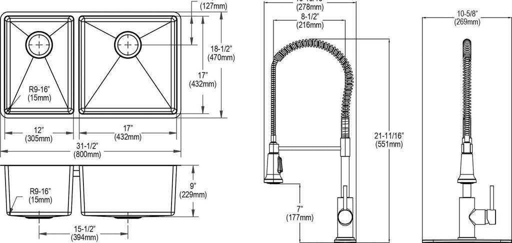 Elkay Tarja Crosstown® Calibre 18 Acero Inoxidable 31-1/2" x 18-1/2" x 9" 40/60 de Dos Tazones Bajo Cubierta (Kit con Llave Rejilla de Fondo y Drenaje) — vista de producto
