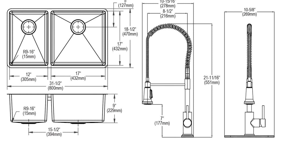 Elkay Tarja Crosstown® Calibre 18 Acero Inoxidable 31-1/2" x 18-1/2" x 9" 40/60 de Dos Tazones Bajo Cubierta (Kit con Llave y Drenaje) — vista de producto