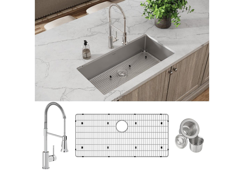 Elkay Tarja Crosstown® Calibre 18 Acero Inoxidable 36-1/2" x 18-1/2" x 9" de Un Tazón Bajo Cubierta (Kit con Llave Rejilla de Fondo y Drenaje) — ambiente de cocina