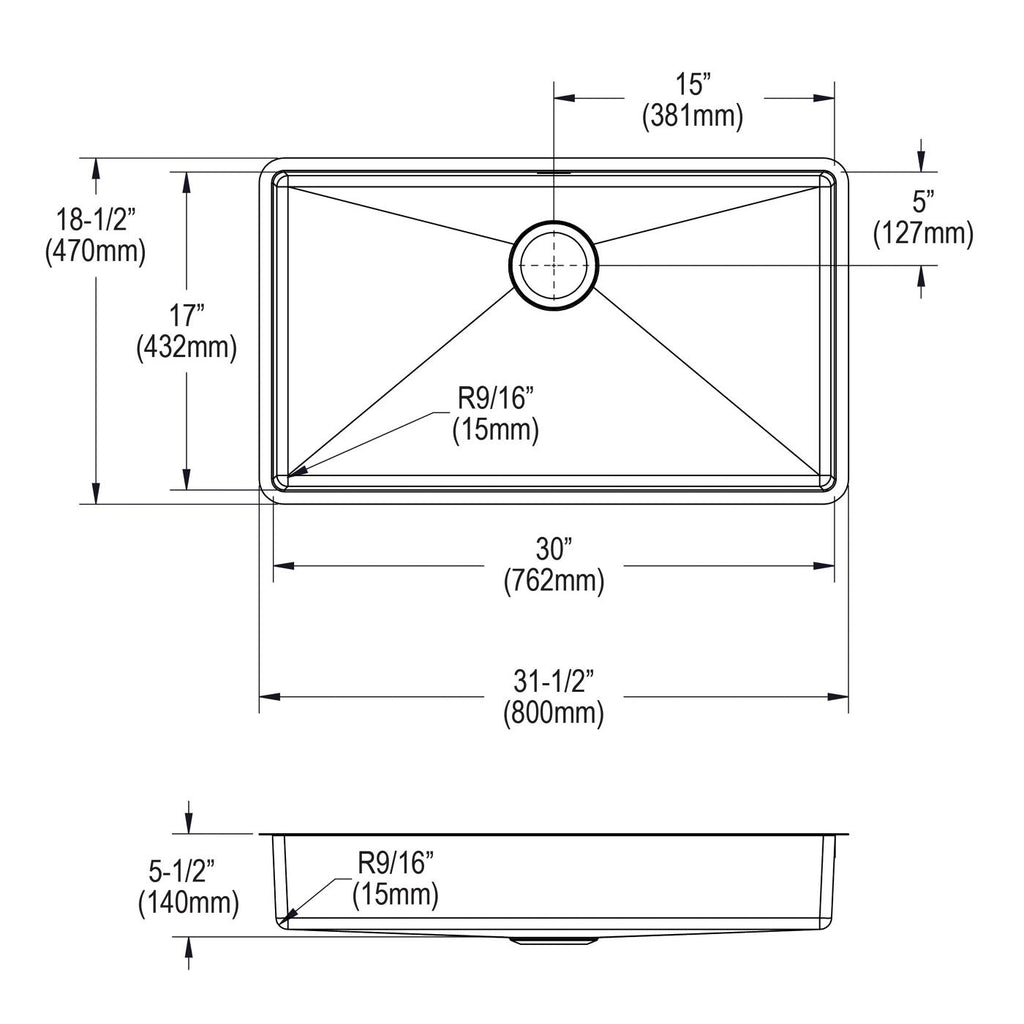 Elkay Tarja Crosstown® Calibre 18 Acero Inoxidable 31-1/2" x 18-1/2" x 5-1/2" de Un Tazón Bajo Cubierta — vista de producto
