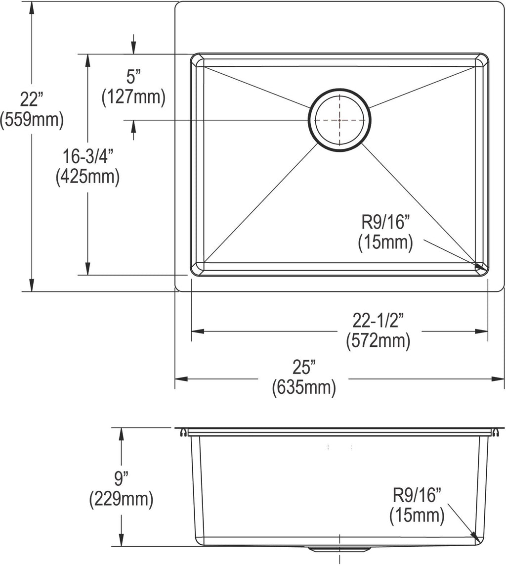 Elkay Tarja Crosstown® Calibre 18 Acero Inoxidable 25" x 22" x 9" de Un Tazón de Doble Montaje (Kit) — vista de producto