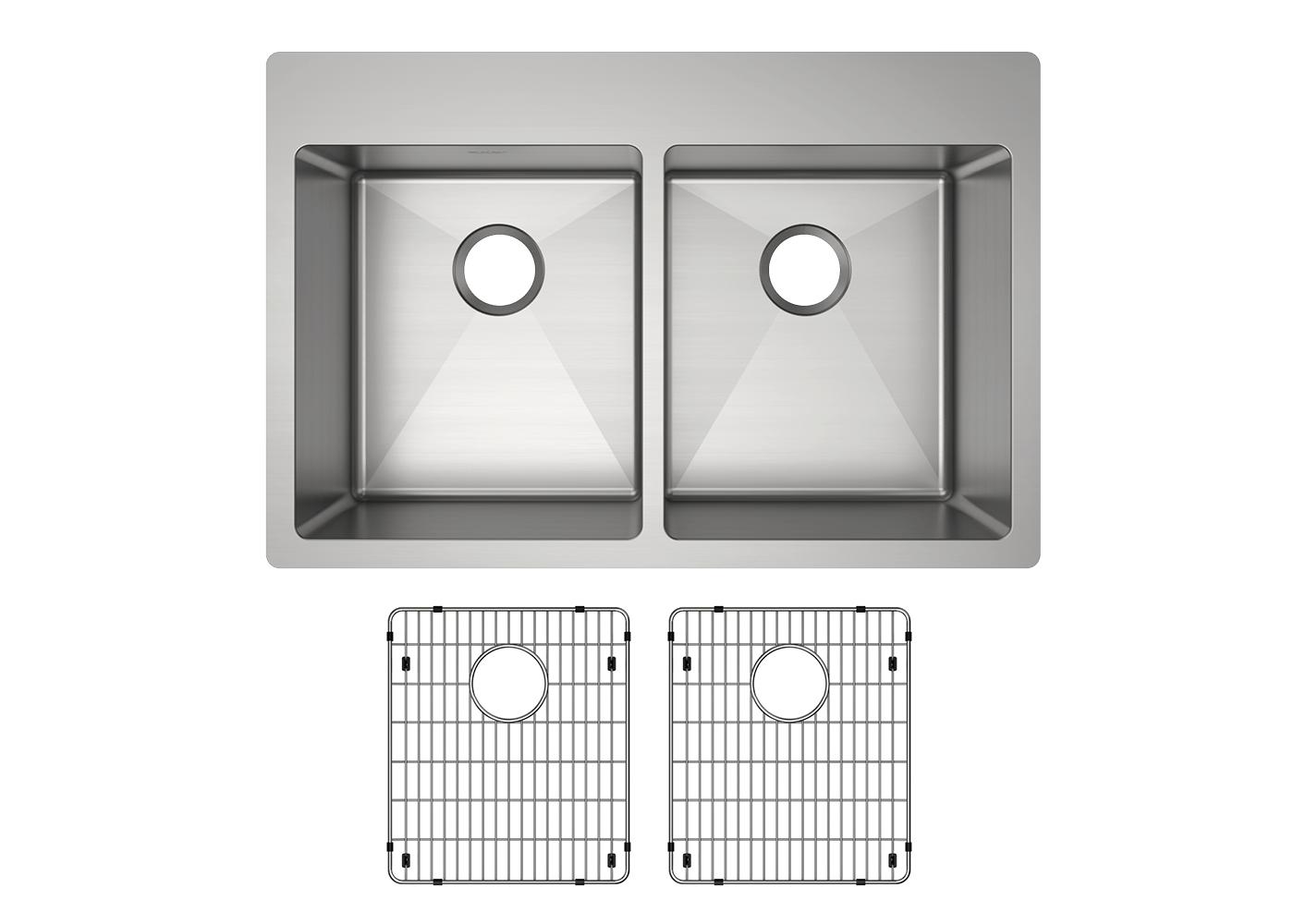 Elkay Tarja Crosstown® Calibre 18 Acero Inoxidable 33" x 22" x 9" de Dos Tazones Iguales de Doble Montaje (Kit) — ambiente de cocina