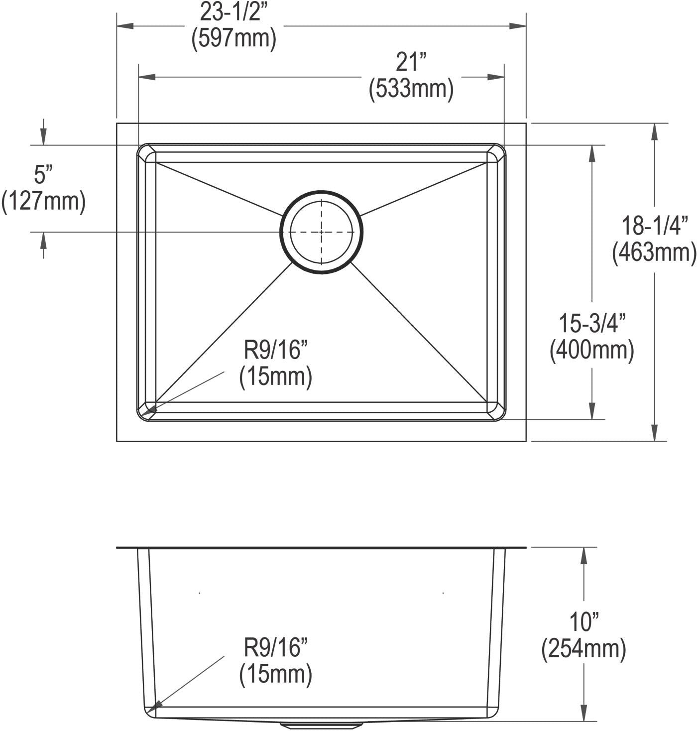 Elkay Tarja Crosstown® Calibre 16 Acero Inoxidable 23-1/2" x 18-1/4" x 10" de Un Tazón Bajo Cubierta (Kit) — vista de producto