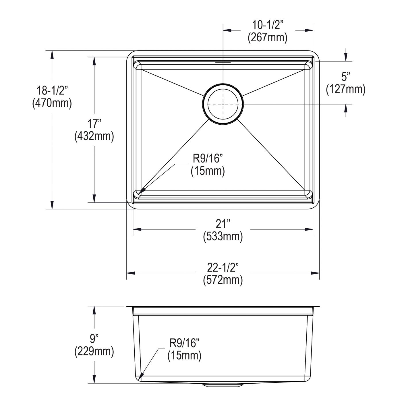 Elkay Tarja Crosstown® Calibre 16 Workstation Acero Inoxidable 22-1/2" x 18-1/2" x 8-3/4" de Un Tazón Bajo Cubierta (Kit) — vista de producto