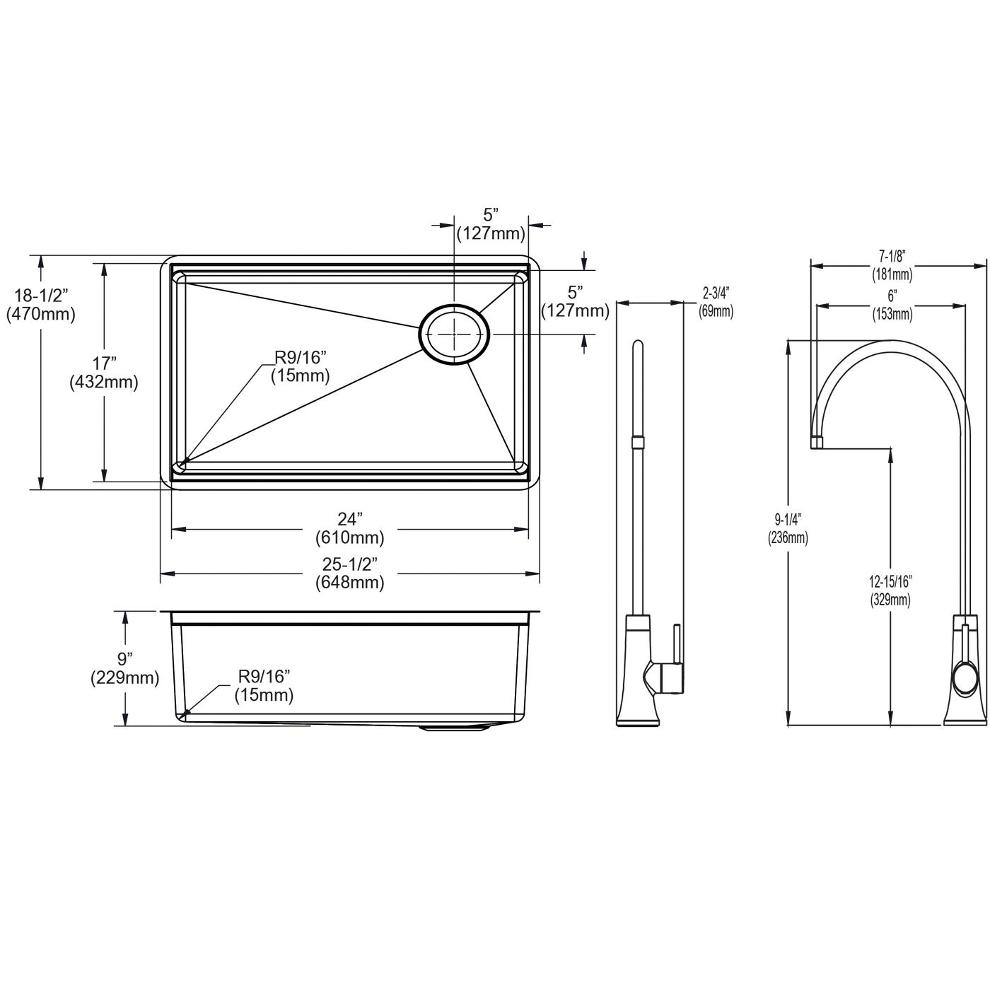 Elkay Tarja Crosstown® Calibre 16 Workstation Acero Inoxidable 25-1/2" x 18-1/2" x 9" de Un Tazón Bajo Cubierta (Kit con Llave Filtrada para Bebidas) — vista de producto