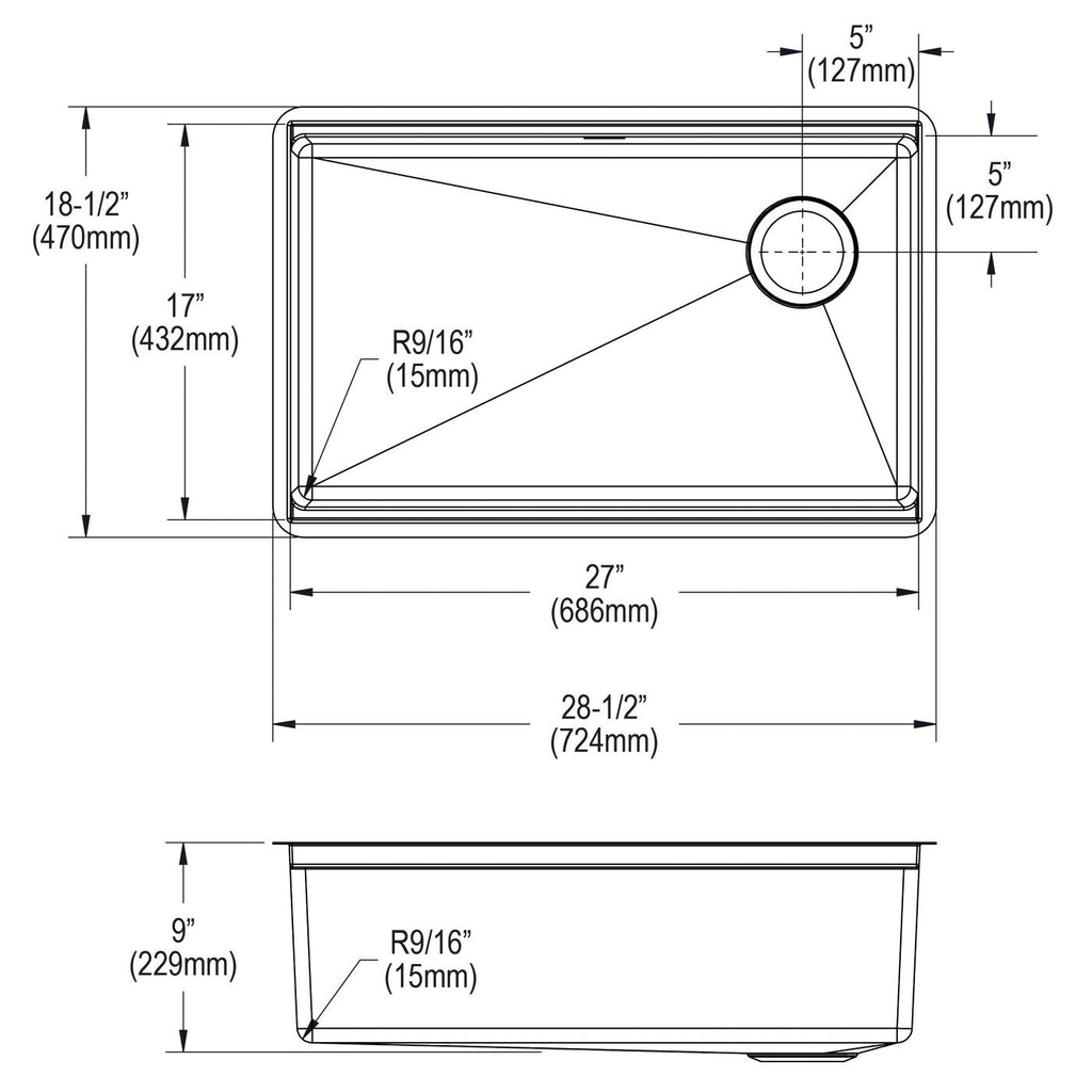 Elkay Tarja Crosstown® Calibre 16 Workstation Acero Inoxidable 28-1/2" x 18-1/2" x 9" de Un Tazón Bajo Cubierta (Kit) — vista de producto