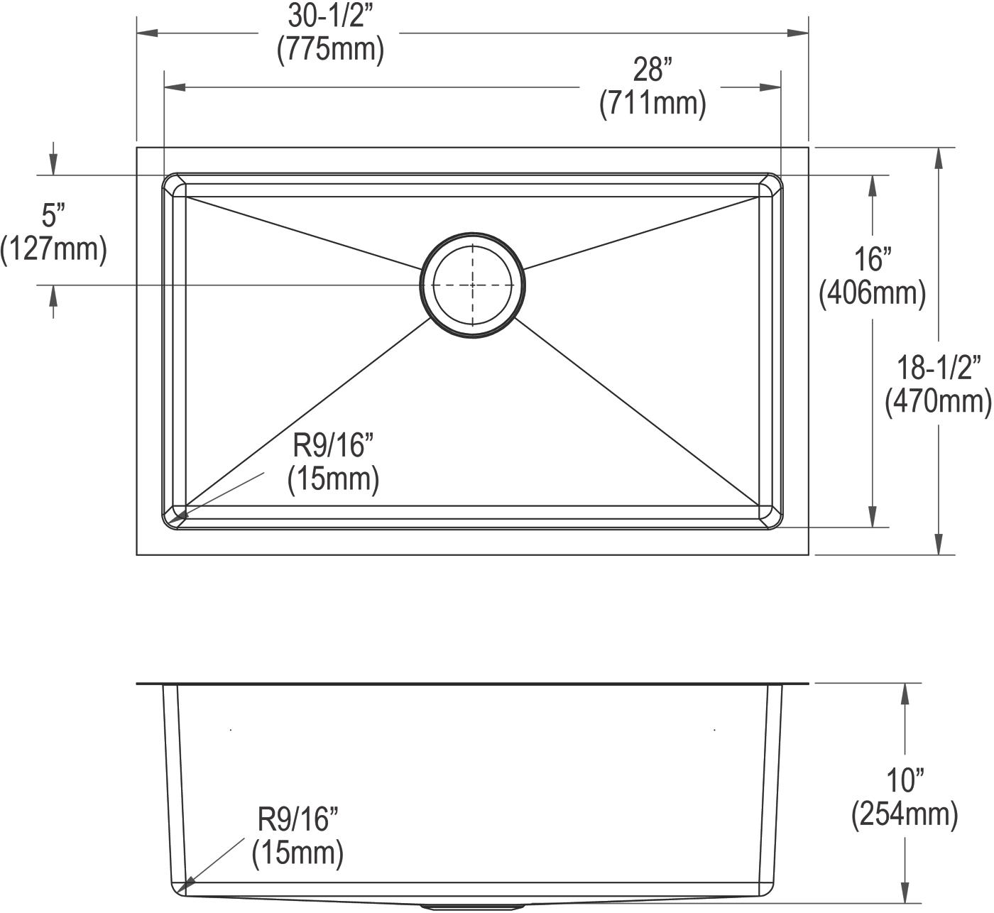 Elkay Tarja Crosstown® Calibre 16 Acero Inoxidable 30-1/2" x 18-1/2" x 10" de Un Tazón Bajo Cubierta (Kit) — vista de producto