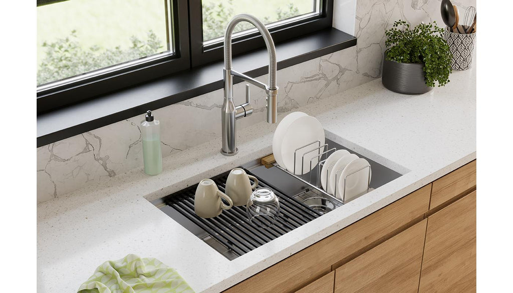 Elkay Tarja Crosstown® Calibre 16 Workstation Acero Inoxidable 31-1/2" x 18-1/2" x 9" de Un Tazón Bajo Cubierta (Kit) — ambiente de cocina