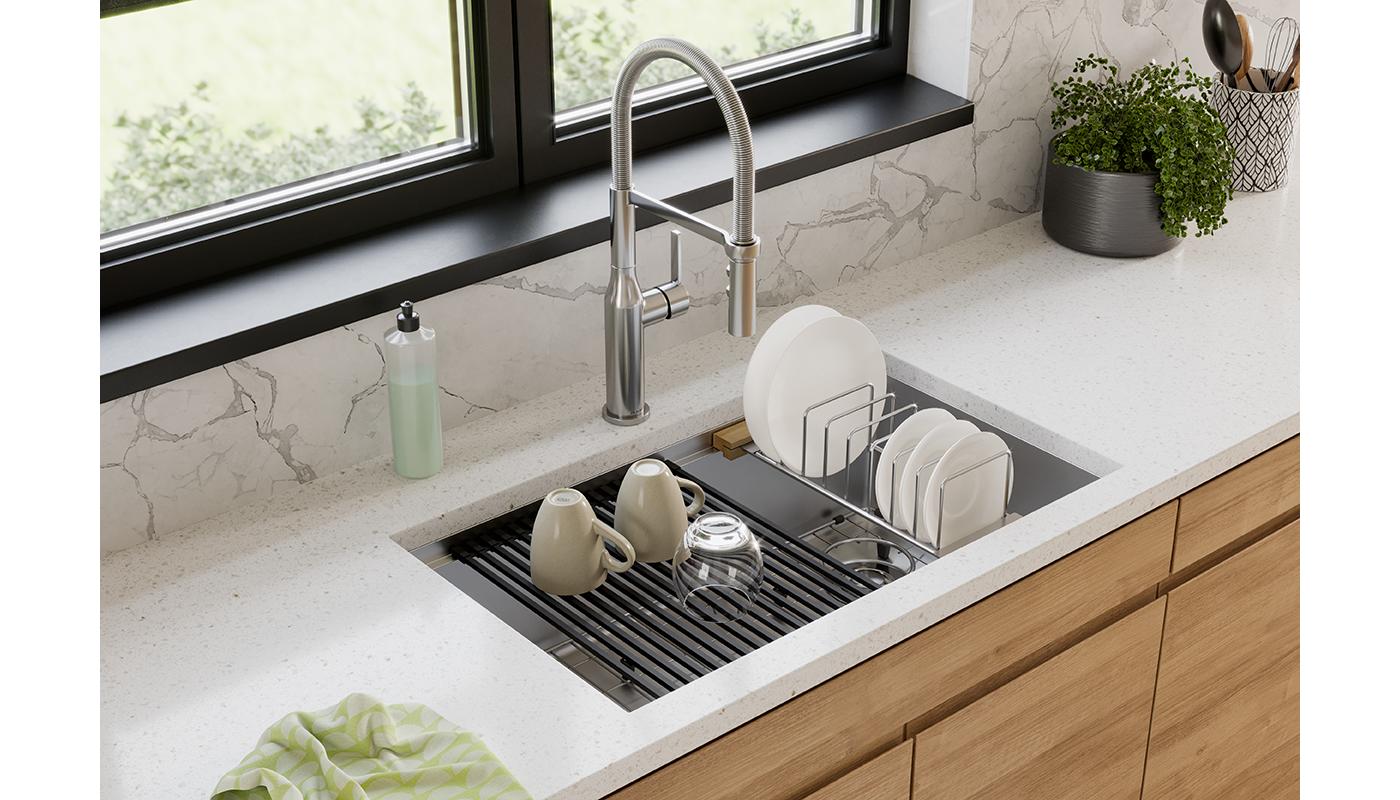 Elkay Tarja Crosstown® Calibre 16 Workstation Acero Inoxidable 31-1/2" x 18-1/2" x 9" de Un Tazón Bajo Cubierta (Kit) — ambiente de cocina
