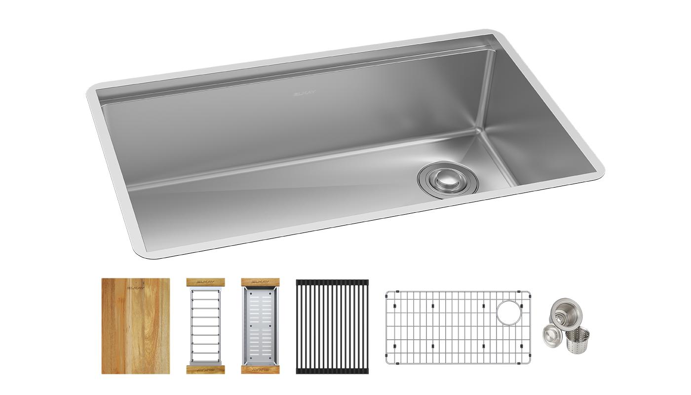 Elkay Tarja Crosstown® Calibre 16 Workstation Acero Inoxidable 25-1/2" x 18-1/2" x 9" de Un Tazón Bajo Cubierta (Kit) — vista de producto