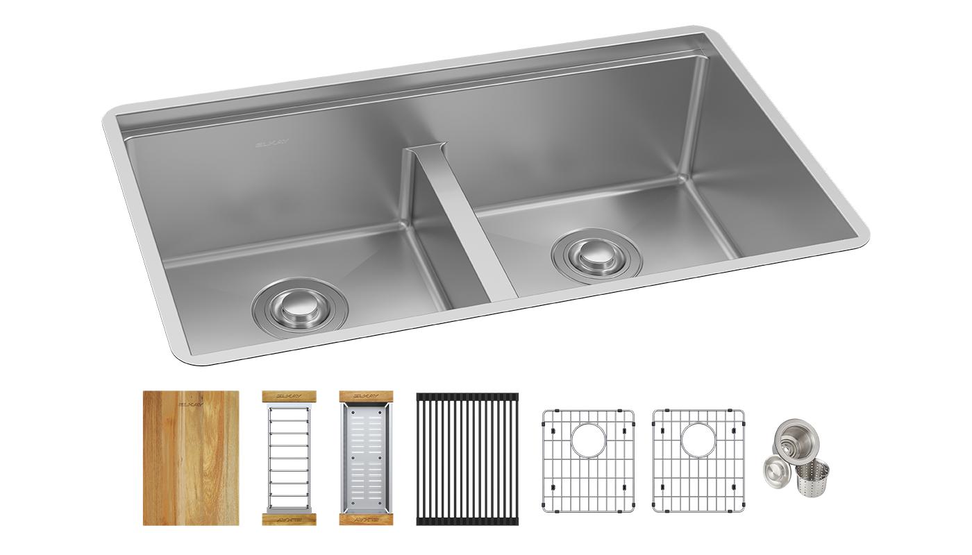 Elkay Tarja Crosstown® Calibre 16 Workstation Acero Inoxidable 31-1/2" x 18-1/2" x 9" de Dos Tazones Iguales (Kit con Aqua Divide) — vista de producto