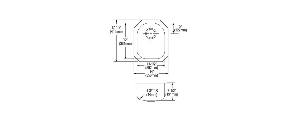 Elkay Tarja Lustertone® Classic Acero Inoxidable 14" x 17-1/2" x 7-1/2" de Un Tazón Bajo Cubierta — vista de producto