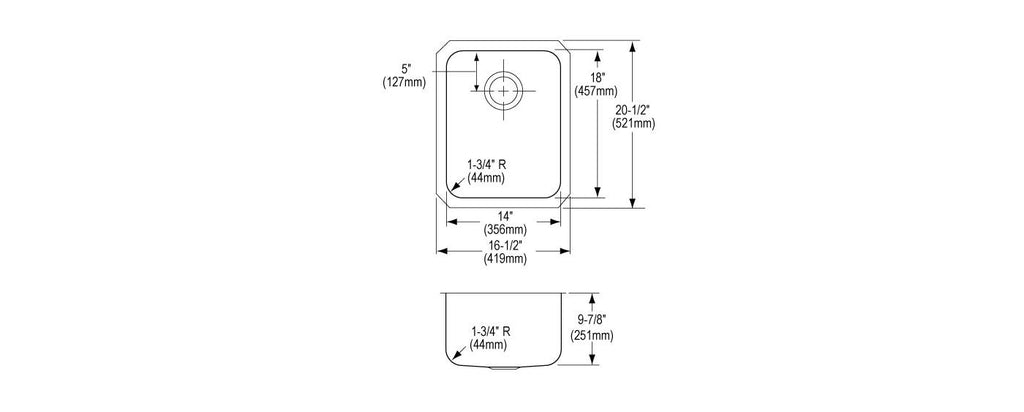 Elkay Tarja Lustertone® Classic Acero Inoxidable 16-1/2" x 20-1/2" x 9-7/8" de Un Tazón Bajo Cubierta (Kit) — vista de producto