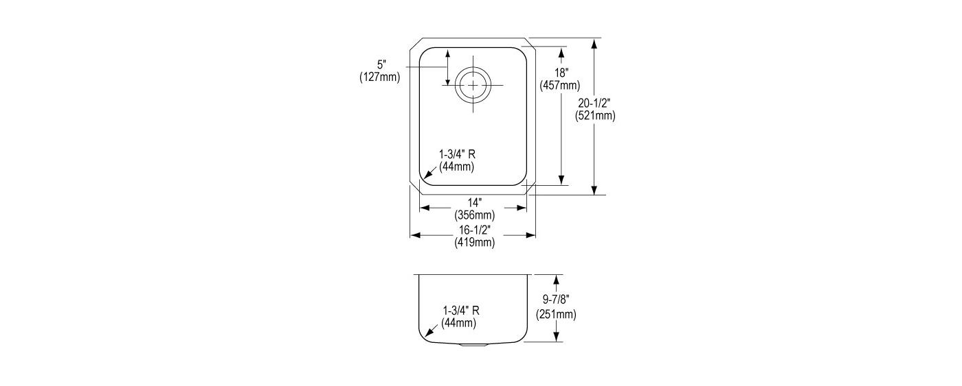 Elkay Tarja Lustertone® Classic Acero Inoxidable 16-1/2" x 20-1/2" x 9-7/8" de Un Tazón Bajo Cubierta (Kit) — vista de producto