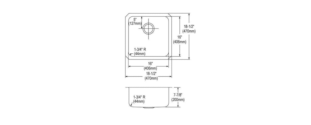 Elkay Tarja Lustertone® Classic Acero Inoxidable 18-1/2" x 18-1/2" x 7-7/8" de Un Tazón Bajo Cubierta (Kit) — vista de producto