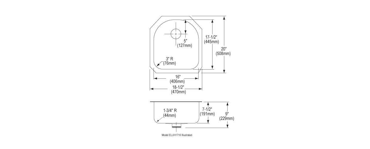 Elkay Tarja Lustertone® Classic Acero Inoxidable 18-1/2" x 20" x 7-1/2" de Un Tazón Bajo Cubierta with Perfect Drain® — vista de producto