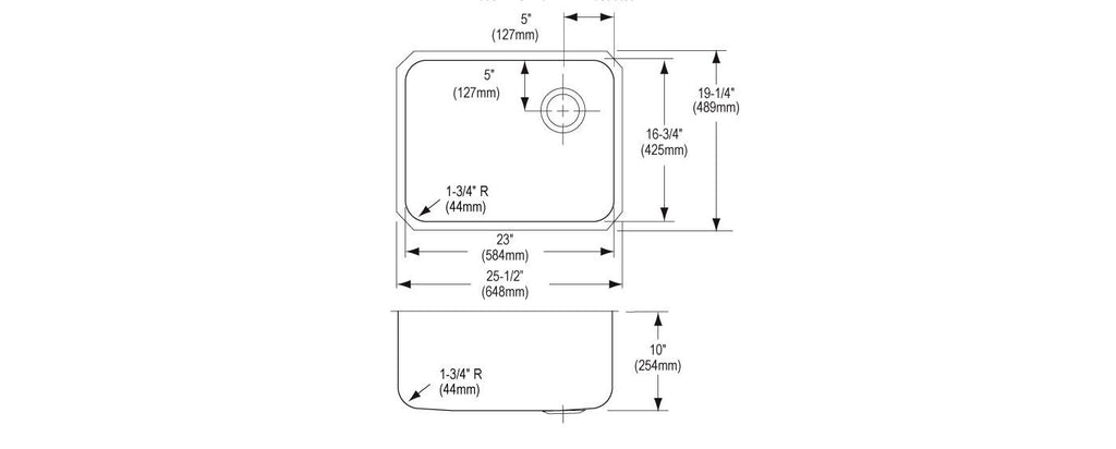 Elkay Tarja Lustertone® Classic Acero Inoxidable 25-1/2" x 19-1/4" x 10" de Un Tazón Bajo Cubierta with Right Drain — vista de producto