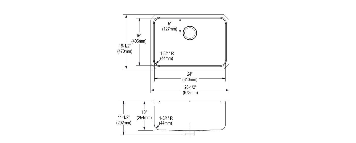 Elkay Tarja Lustertone® Classic Acero Inoxidable 26-1/2" x 18-1/2" x 10" de Un Tazón Bajo Cubierta with Perfect Drain® — vista de producto