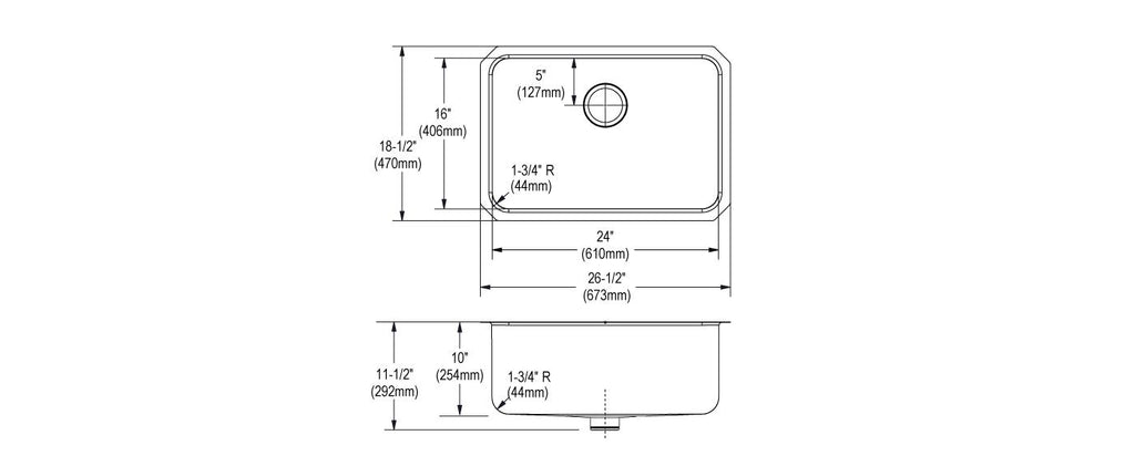 Elkay Tarja Lustertone® Classic Acero Inoxidable 26-1/2" x 18-1/2" x 10" de Un Tazón Bajo Cubierta — vista de producto