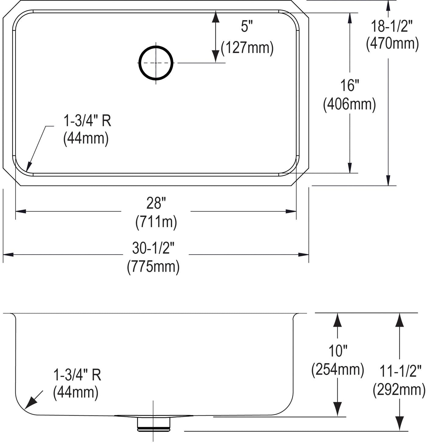 Elkay Tarja Lustertone® Classic Acero Inoxidable 30-1/2" x 18-1/2" x 10" de Un Tazón Bajo Cubierta (Kit) with Perfect Drain® — vista de producto