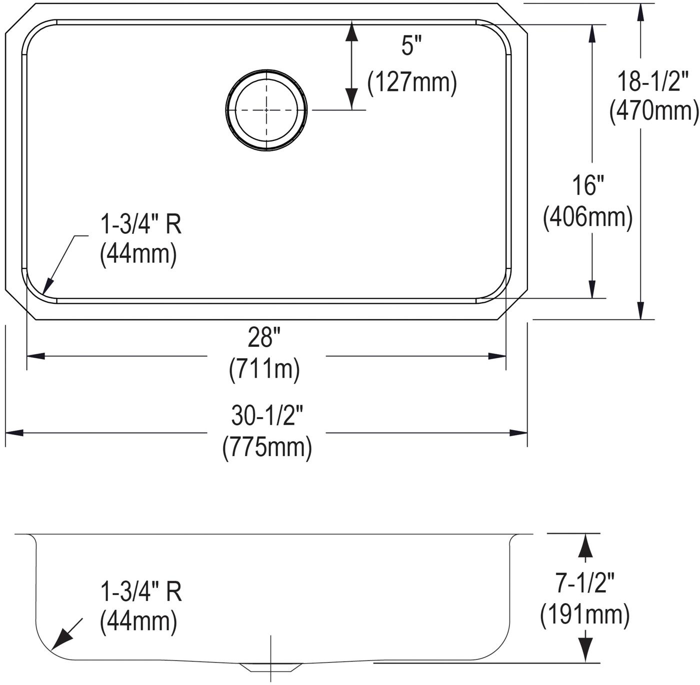 Elkay Tarja Lustertone® Classic Acero Inoxidable 30-1/2" x 18-1/2" x 7-1/2" de Un Tazón Bajo Cubierta (Kit) — vista de producto
