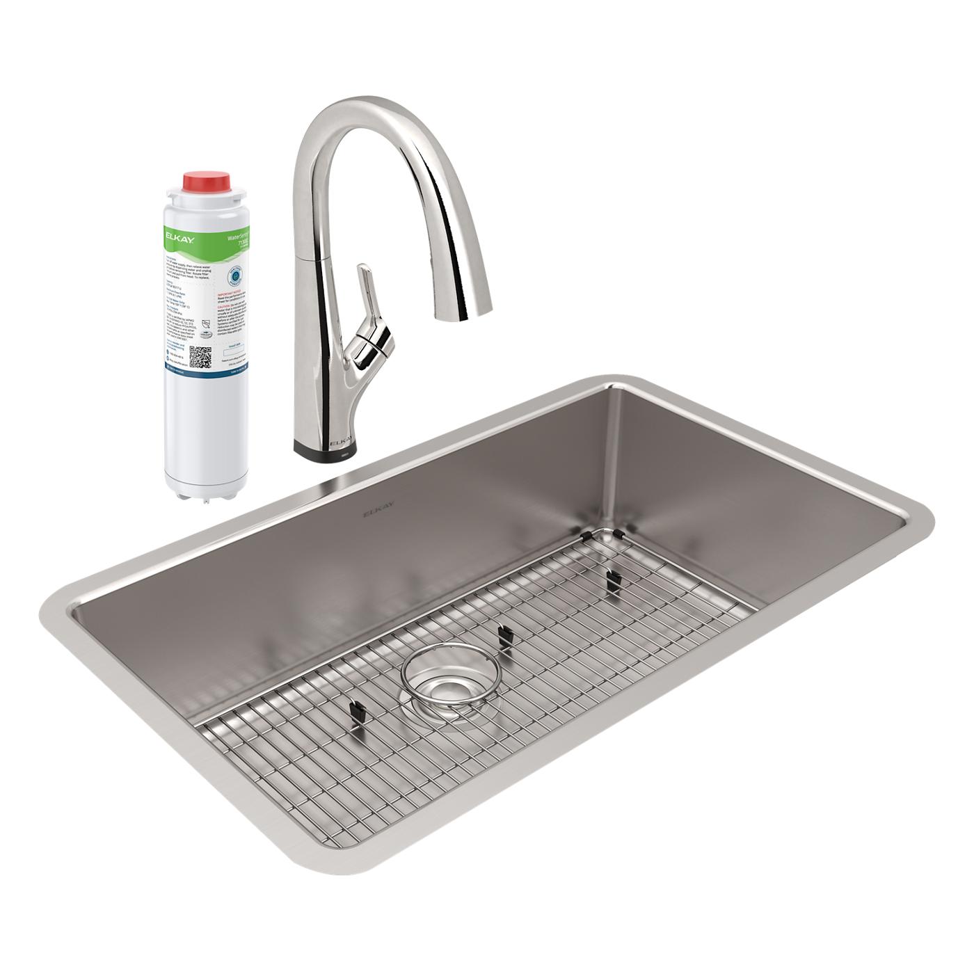 Elkay Tarja Lustertone Iconix® Calibre 18 Acero Inoxidable 32-1/2" x 19-1/2" x 9" de Un Tazón Bajo Cubierta (Kit con Llave Filtrada) — vista de producto