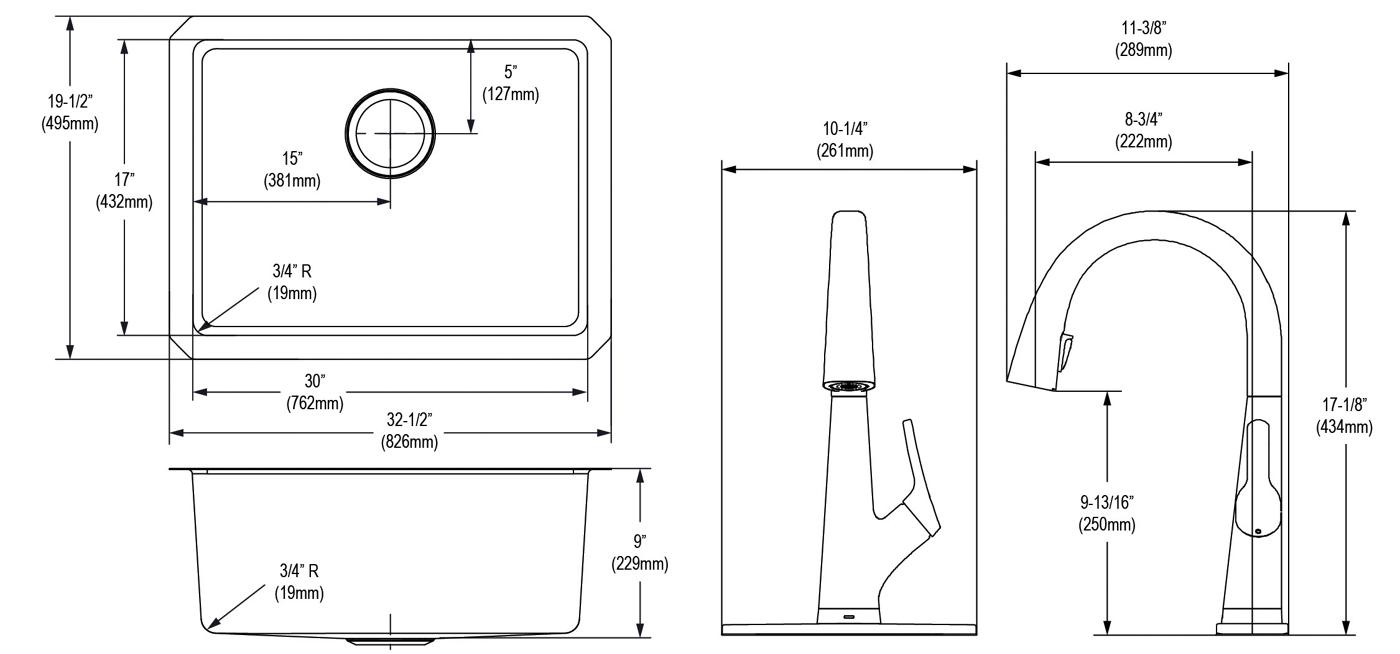 Elkay Tarja Lustertone Iconix® Calibre 18 Acero Inoxidable 32-1/2" x 19-1/2" x 9" de Un Tazón Bajo Cubierta (Kit con Llave Filtrada) — vista de producto
