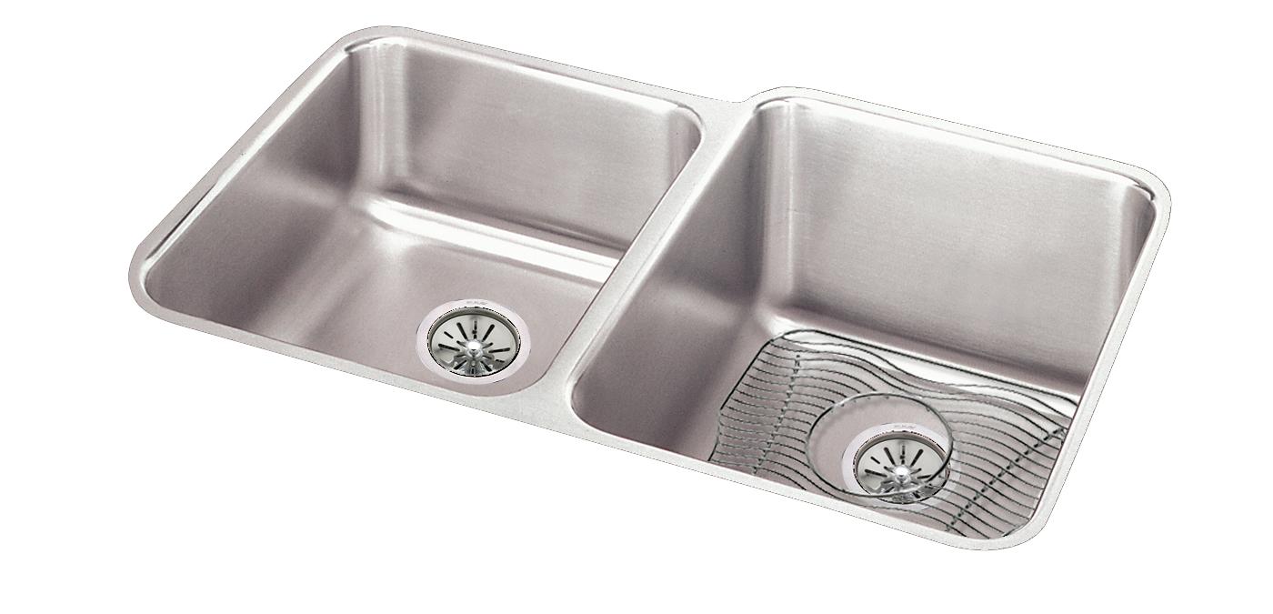 Elkay Tarja Lustertone® Classic Acero Inoxidable 31-1/4" x 20" x 10" Offset 40/60 de Dos Tazones Bajo Cubierta (Kit) — vista de producto