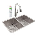 Elkay Tarja Lustertone Iconix® Calibre 18 Acero Inoxidable 31-1/4" x 20-1/2" x 9" Offset 60/40 Bowl Bajo Cubierta (Kit) w/Filter Faucet — vista de producto
