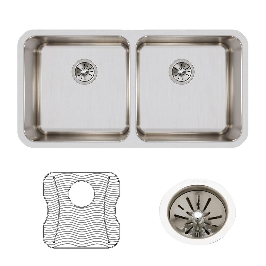 Elkay Tarja Lustertone® Classic Acero Inoxidable 35-3/4" x 18-1/2" x 10" de Dos Tazones Iguales Bajo Cubierta (Kit) — ambiente de cocina