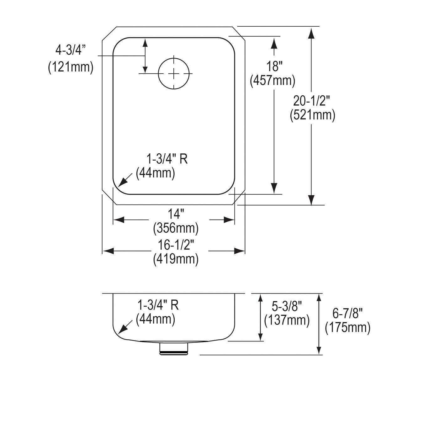 Elkay Tarja Lustertone® Classic Acero Inoxidable 16-1/2" x 20-1/2" x 5-3/8" de Un Tazón Bajo Cubierta ADA con Perfect Drain® — vista de producto