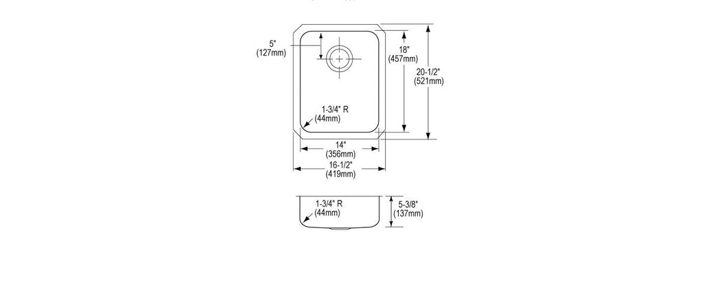 Elkay Tarja Lustertone® Classic Acero Inoxidable 16-1/2" x 20-1/2" x 5-3/8" de Un Tazón ADA Bajo Cubierta — vista de producto