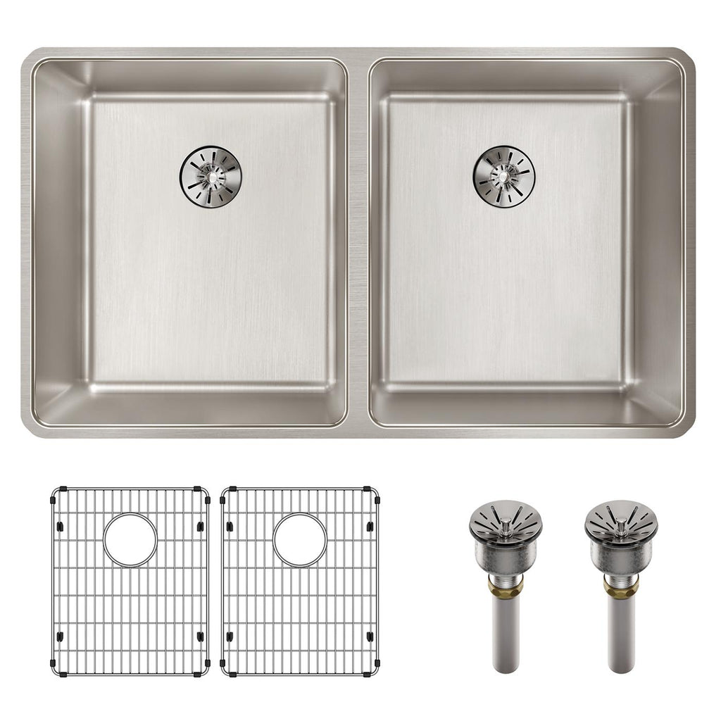 Elkay Tarja Lustertone Iconix® Calibre 16 Acero Inoxidable 32-3/4" x 19-1/2" x 9" de Dos Tazones Bajo Cubierta (Kit) with Perfect Drain® — ambiente de cocina